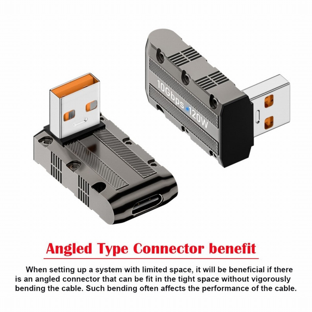 Chenyang USB-C USB 3.1 Type C Female to USB 3.0 Type-A Male 90 Degree Up Angled Low Profile Type 10Gbps Data 120W Power Adapter Mecha Cyberpunk Style UC-029-TC008