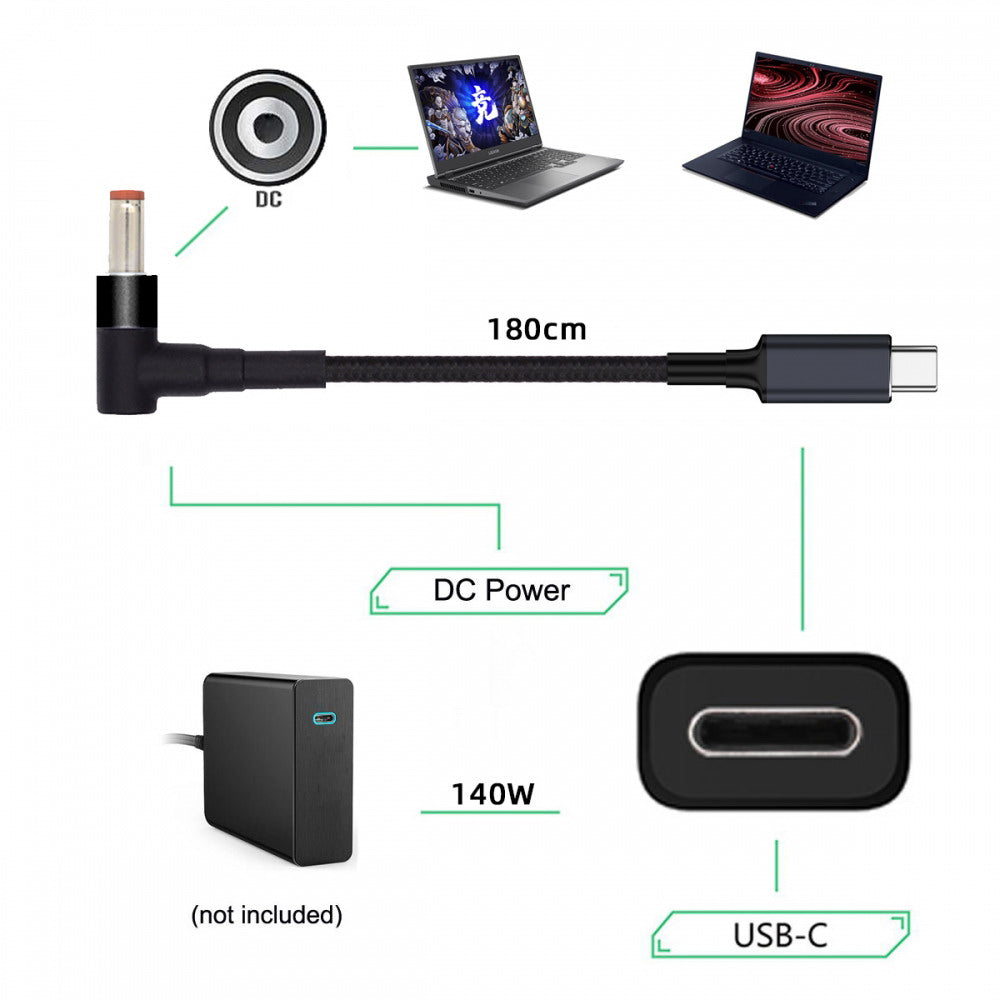 Chenyang Type C USB-C Input to 20V DC 5.5*2.5mm Output Power 100W 135W 140W 65W PD Charge Cable for Laptop UC-065-5525MM