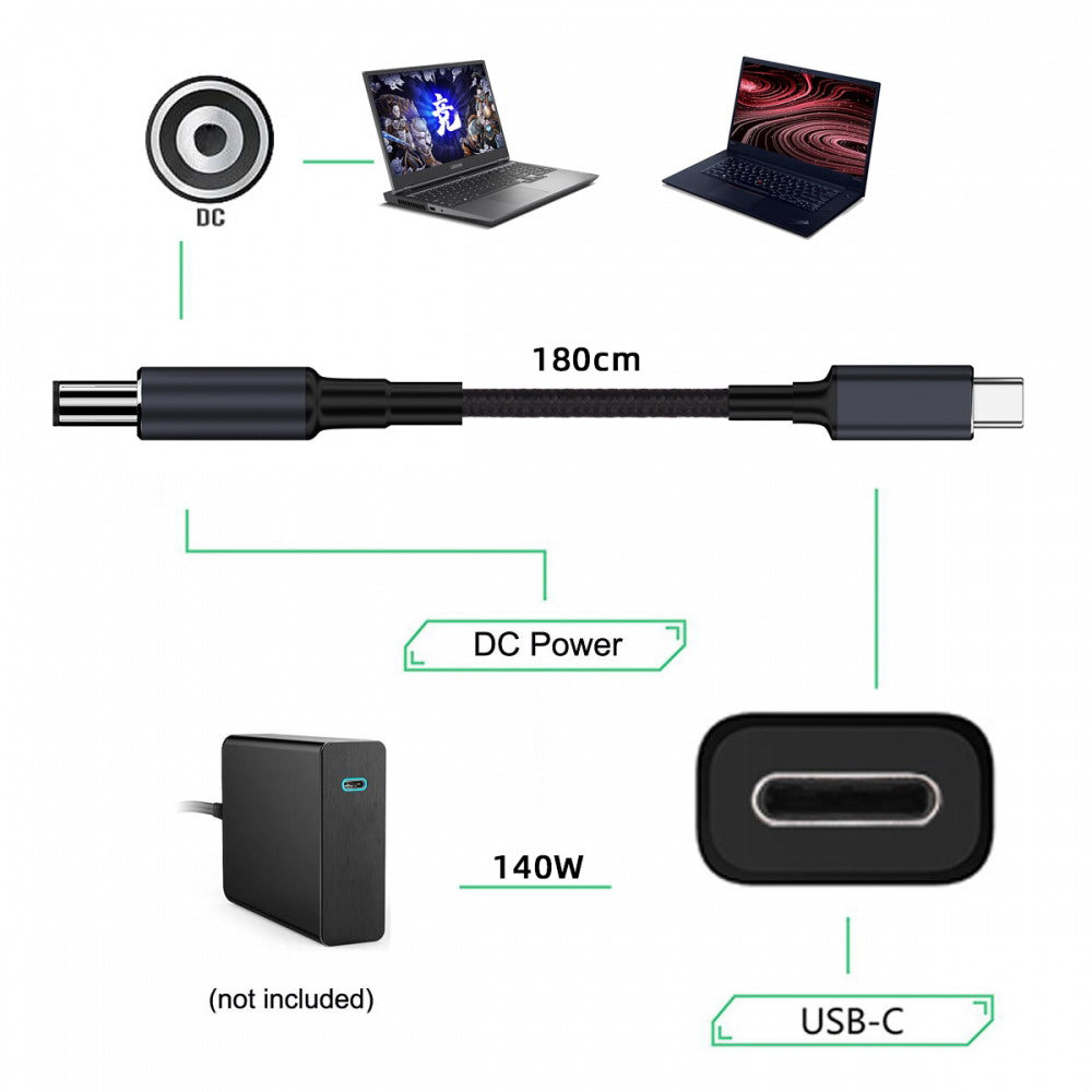 Chenyang Type C USB-C Input to 20V DC 5.5*2.1mm Output Power 100W 135W 140W 65W PD Charge Cable for Laptop UC-065-5521MM