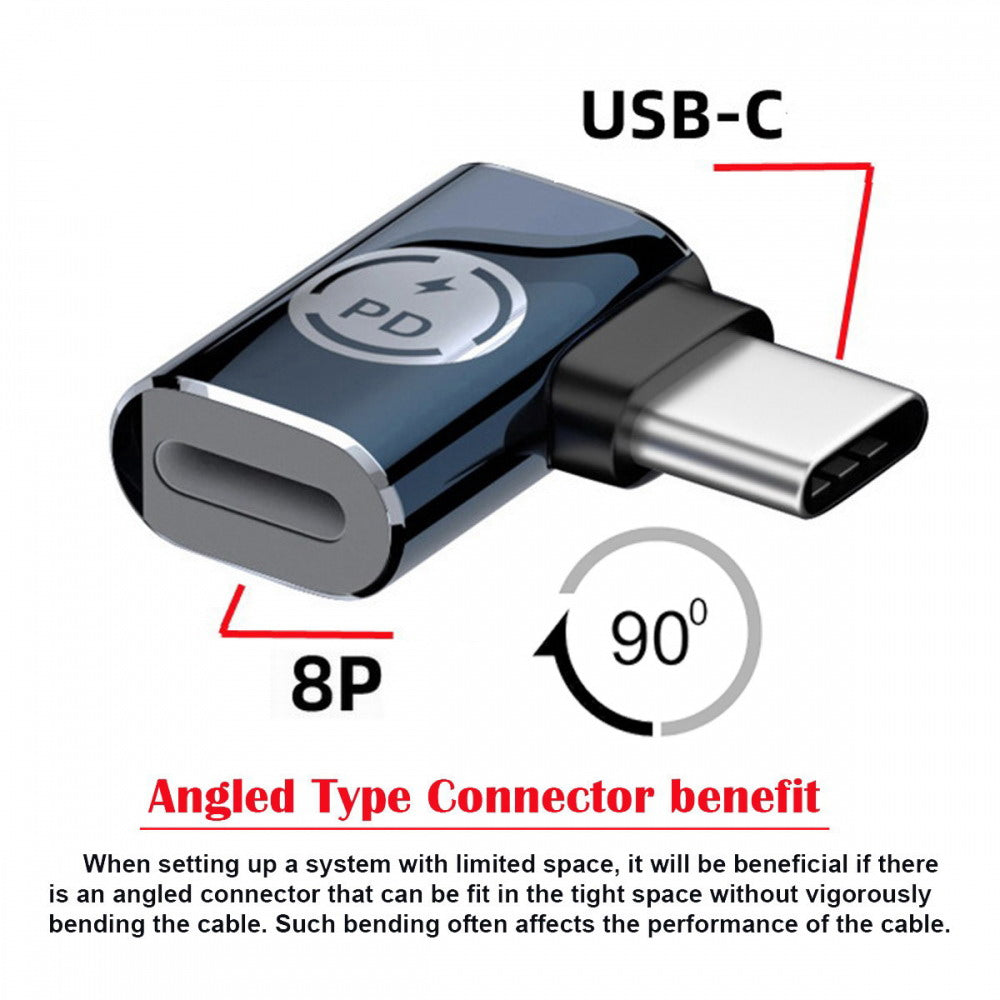 Chenyang USB-C Type C Male to 8P Female 27W Power 480Mbps Data Adapter Left Right Angled Compatible with iPhone 15 & Android & Tablet U2-058-LT017