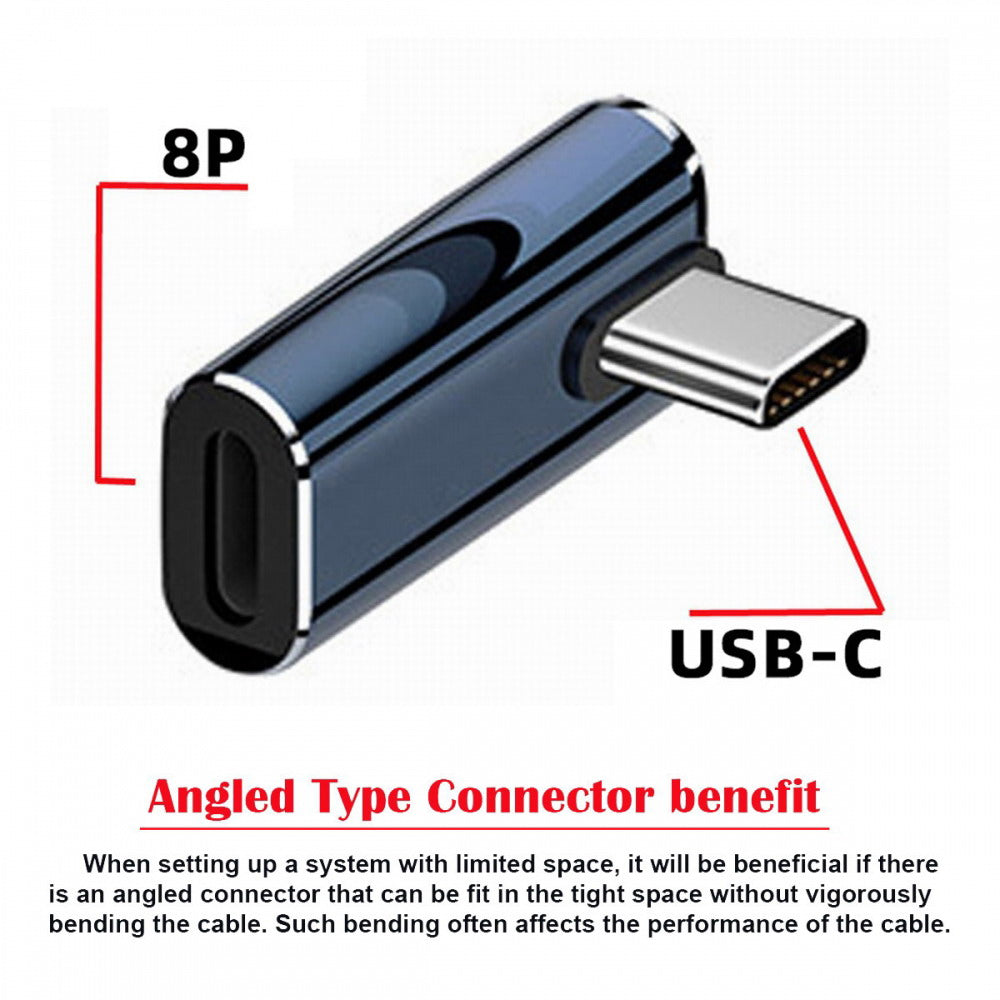 Chenyang USB-C Type C Male to 8P Female 27W Power 480Mbps Data Adapter Low Profile Angled Compatible with iPhone 15 & Android & Tablet U2-058-LT016