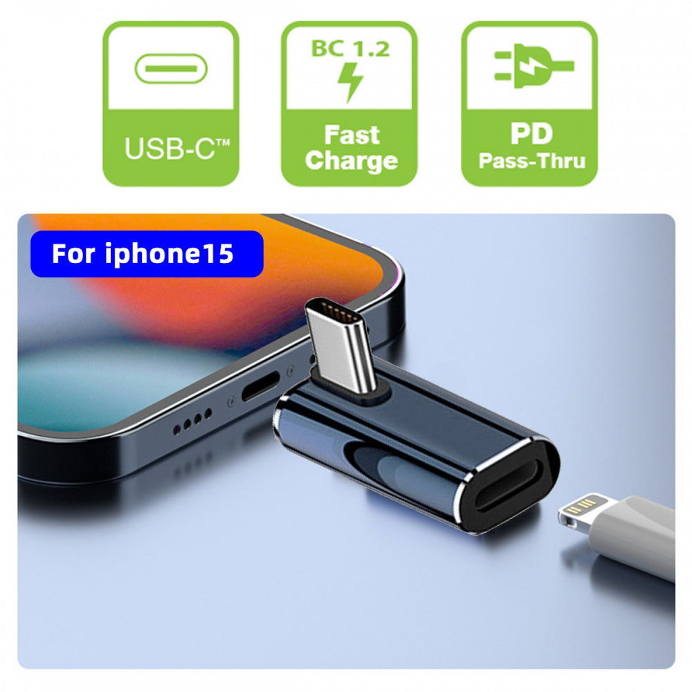 Chenyang USB-C Type C Male to 8P Female 27W Power 480Mbps Data Adapter Low Profile Angled Compatible with iPhone 15 & Android & Tablet U2-058-LT016