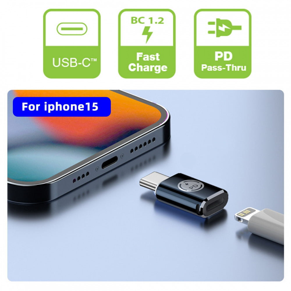 Chenyang USB-C Type C Male to 8P Female 27W Power 480Mbps Data Adapter Compatible with iPhone 15 & Android & Tablet U2-058-LT019