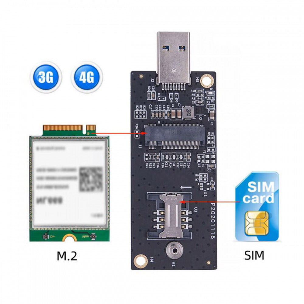 Chenyang NGFF M.2 Key-B WWAN to USB 3.0 Adapter Riser Card w SIM Slot For 3G/4G/5G LTE Wireless Module Modem Card EP-026