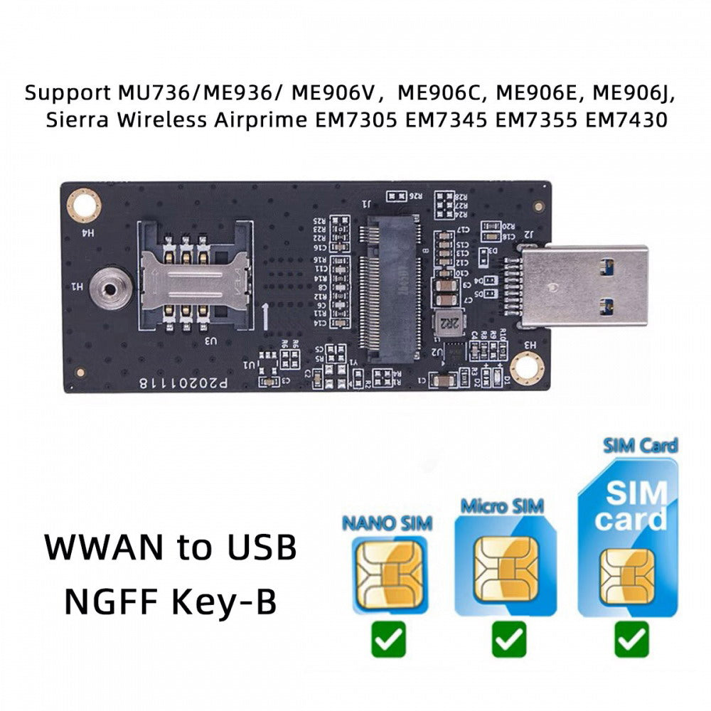 Chenyang NGFF M.2 Key-B WWAN to USB 3.0 Adapter Riser Card w SIM Slot For 3G/4G/5G LTE Wireless Module Modem Card EP-026