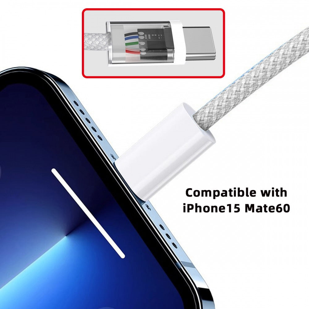 Chenyang USB-C Type C Male to Male PD 27W 65W Power 480Mbps Data Cable White Sleeve for Phone & Tablet & Laptop UC-072-SL