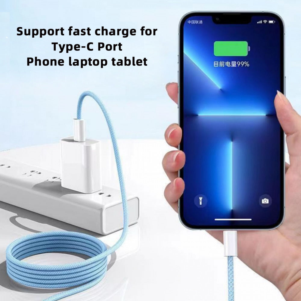 Chenyang USB-C Type C Male to Male PD 27W 65W Power 480Mbps Data Cable Blue Sleeve for Phone & Tablet & Laptop UC-072-BL