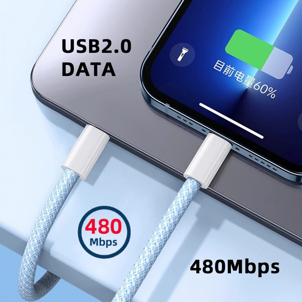 Chenyang USB-C Type C Male to Male PD 27W 65W Power 480Mbps Data Cable Blue Sleeve for Phone & Tablet & Laptop UC-072-BL