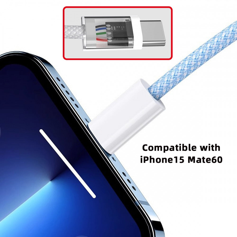 Chenyang USB-C Type C Male to Male PD 27W 65W Power 480Mbps Data Cable Blue Sleeve for Phone & Tablet & Laptop UC-072-BL