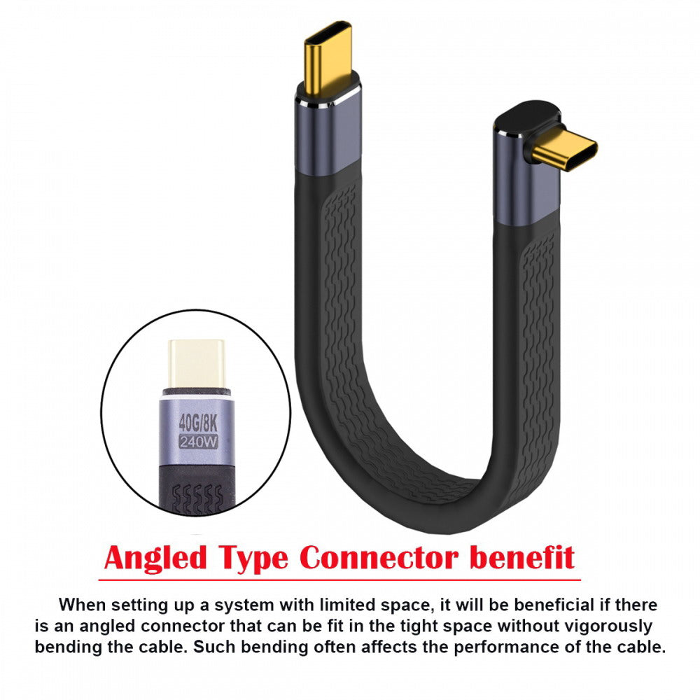 Chenyang Up Angled 240W Type-C USB-C Male to Male USB4 40Gbps 100W 8K Flat Slim FPC Data Cable for Laptop Phone 13cm UC-002-0.13U