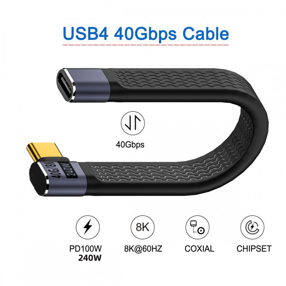 Chenyang Right Angled USB4 Extension Cable 13cm Slim Flat Male to Female 40Gbps with 240W Power and 8K@60Hz Video UC-040-0.13R