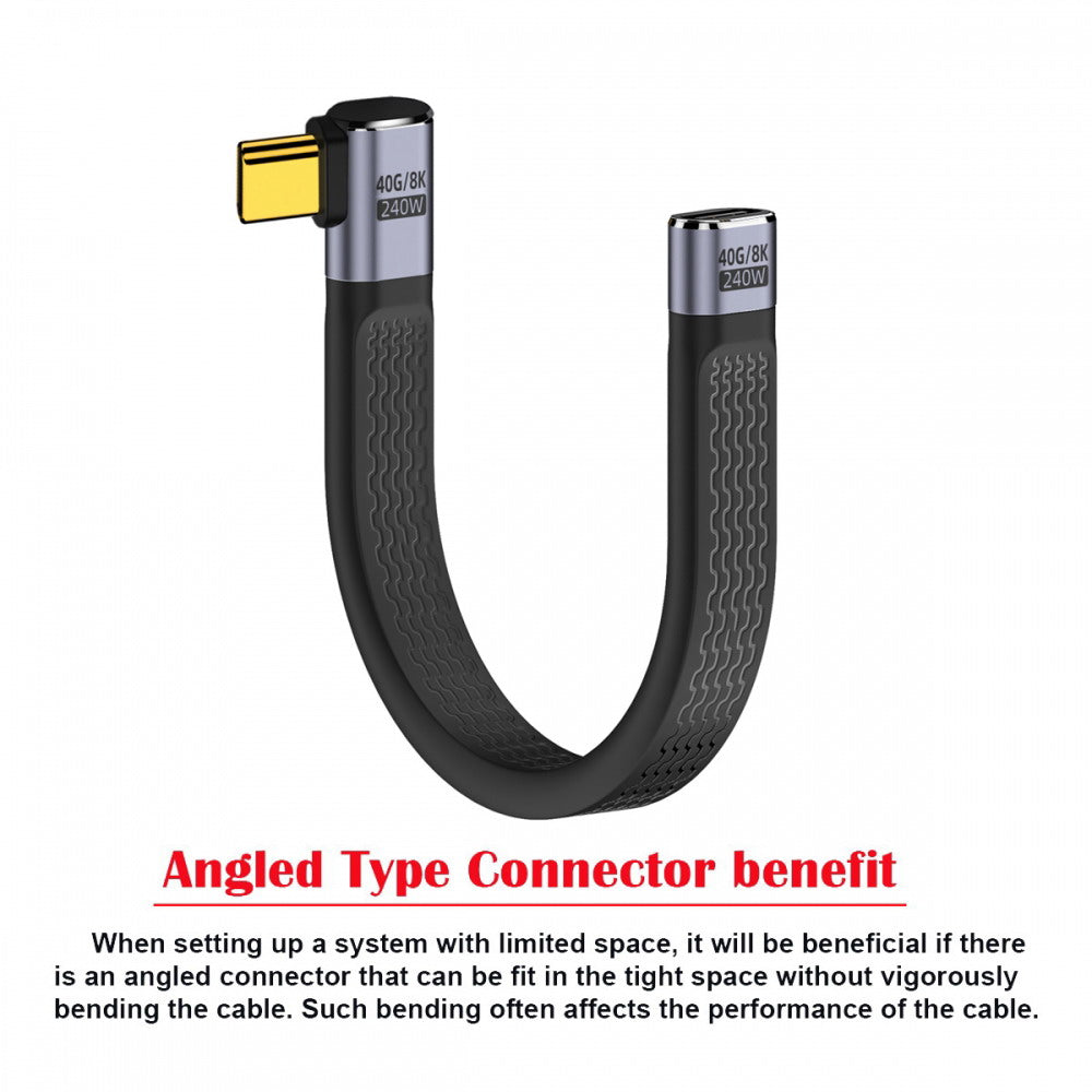 Chenyang Right Angled USB4 Extension Cable 13cm Slim Flat Male to Female 40Gbps with 240W Power and 8K@60Hz Video UC-040-0.13R