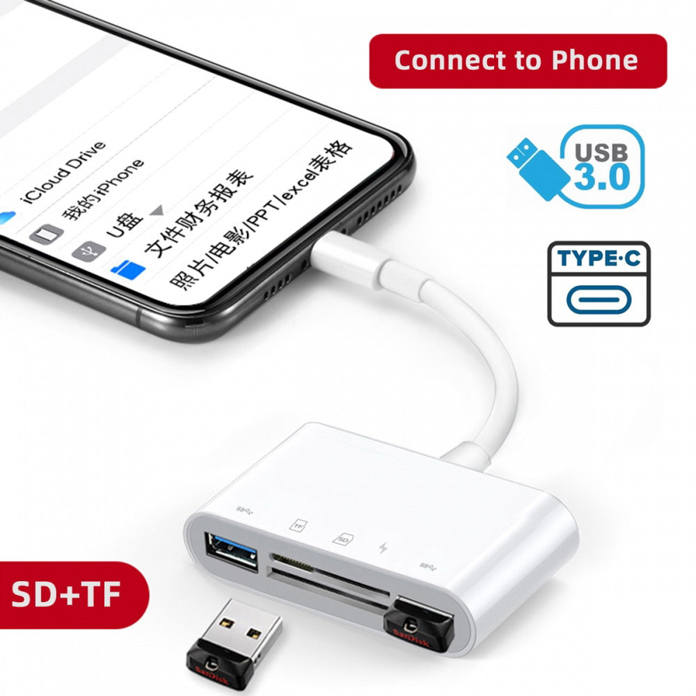 Chenyang USB 2.0 Type C USB-C to TF Micro SD SDXC Dual USB3.0 Female Card Reader PD 27W Adapter for Laptop Tablet Phone UC-155-SD005