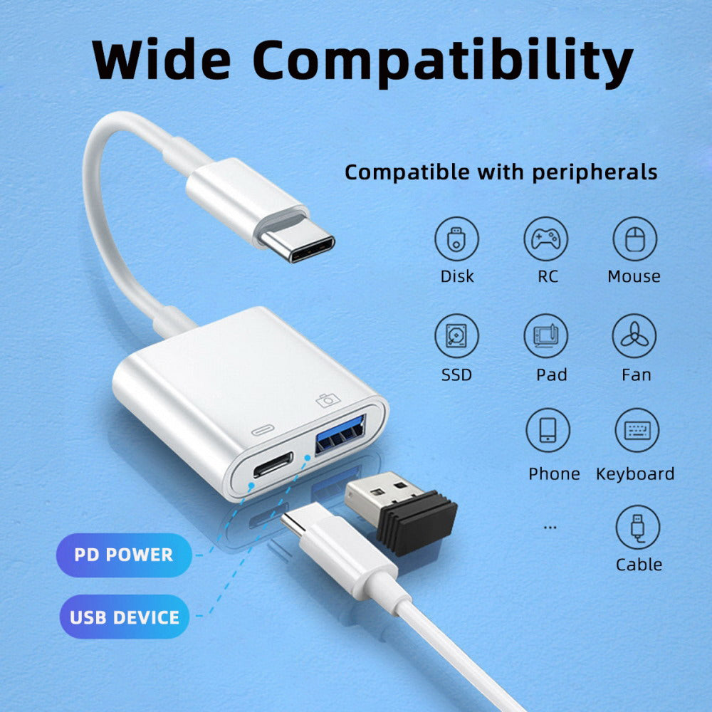 Chenyang Type C USB-C to Standard Type-A USB3.0 Female with PD Power Charge Adapter Compatible with Macbook Laptop Tablet Phone UC-155-TC002