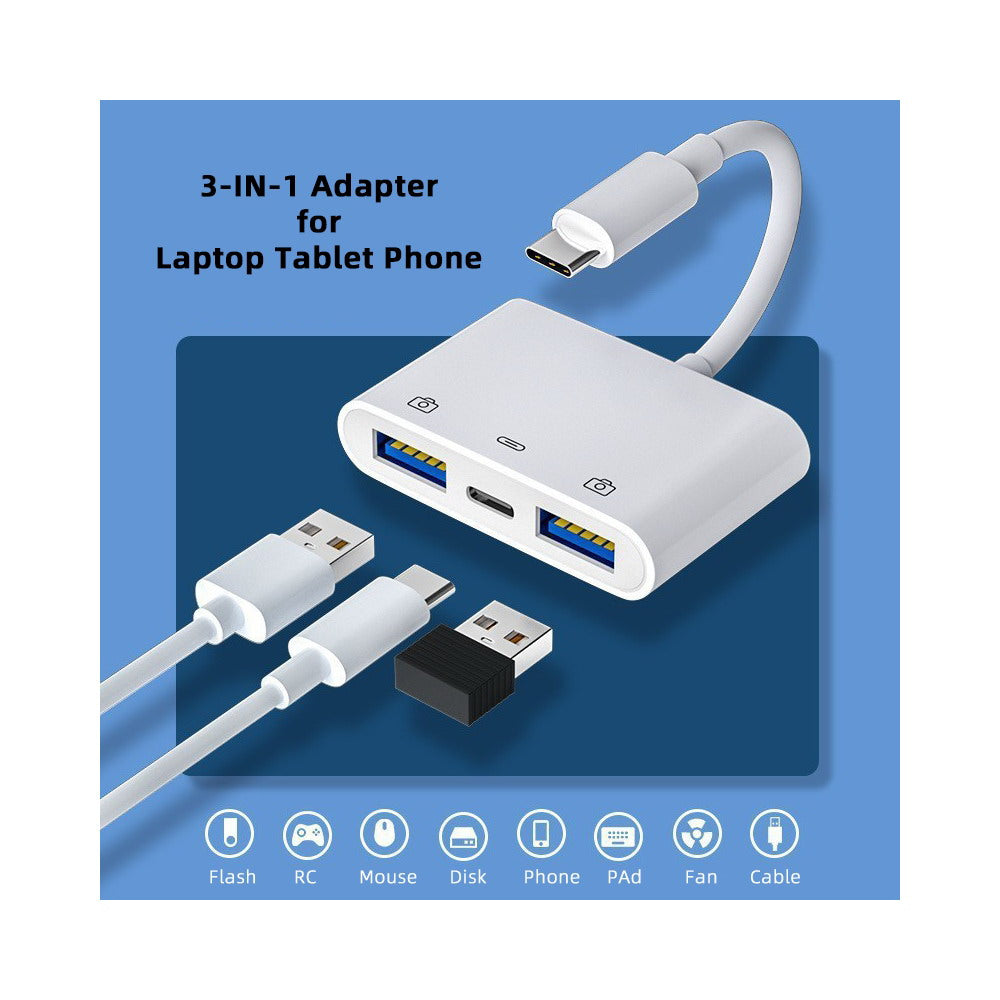 Chenyang Type C USB-C to Dual Type-A USB3.0 Female with PD Power Charge Adapter Compatible with Laptop Tablet Phone UC-155-TC003