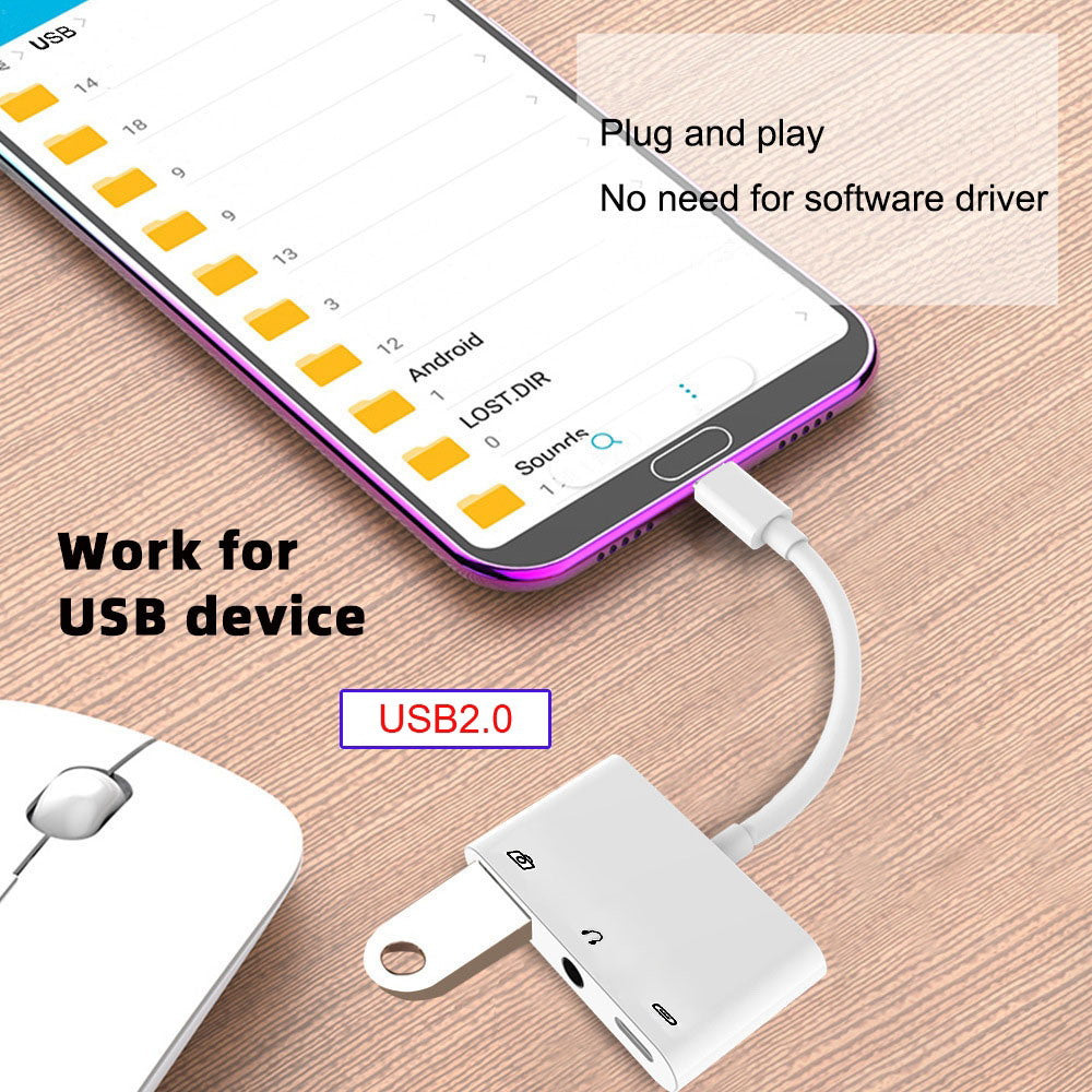 Chenyang Type C USB-C to 3.5mm Audio AUX & Type-A USB2.0 OTG Female with PD Power Charge Adapter Compatible with Laptop Tablet Phone UC-155-TC004