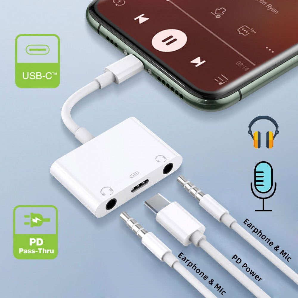 Chenyang Type C USB-C to Dual 3.5mm Audio AUX & MIC Sound Card with PD Power Charge Adapter Compatible with Laptop Tablet Phone UC-155-TC005