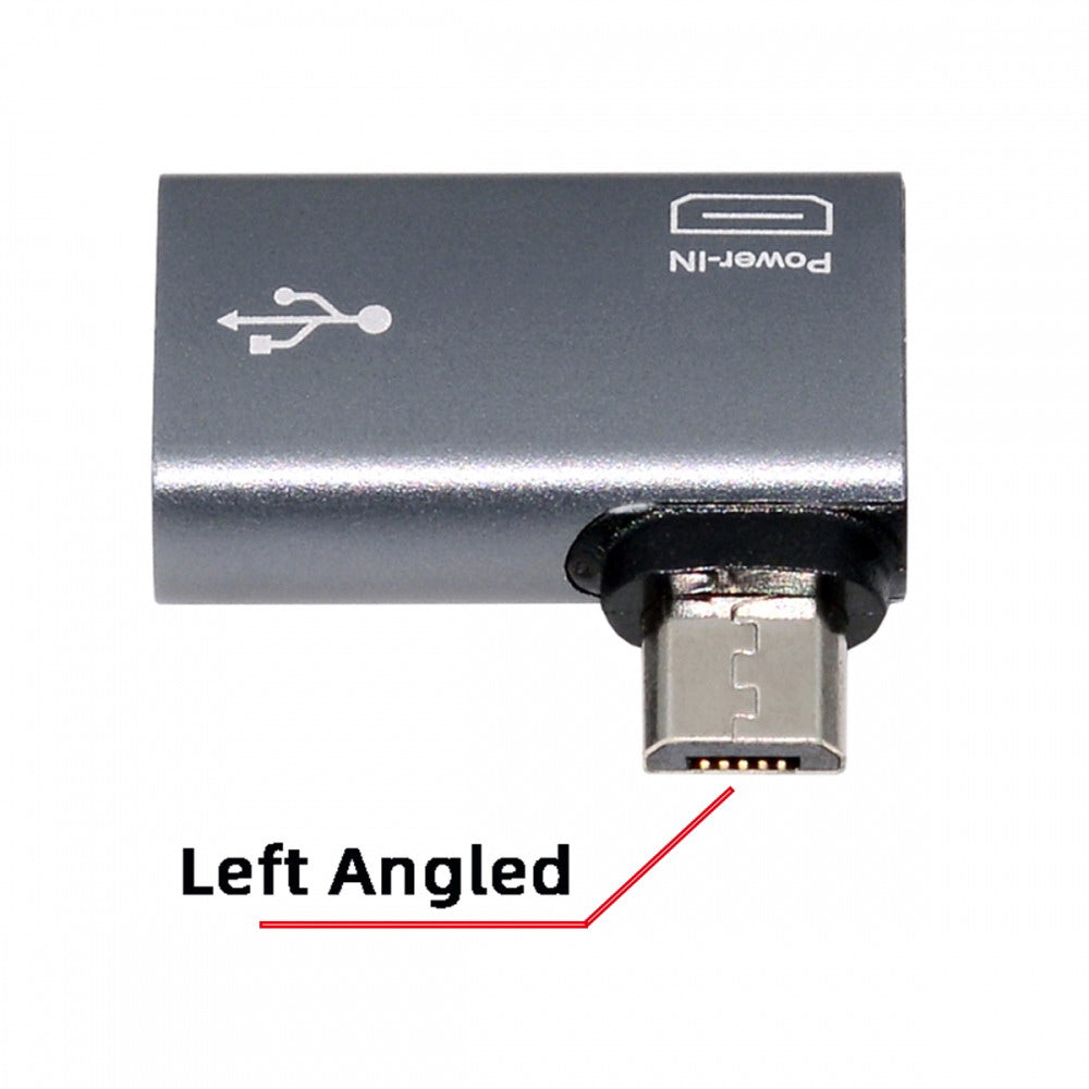 Chenyang Micro USB 2.0 to Type-A Female OTG Host Adapter 90 Degree Left Angled with USB Power for Phone Tablet U2-009-LE