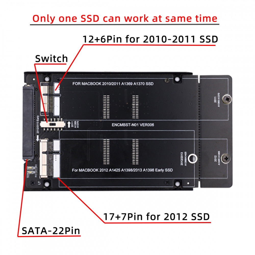 Chenyang 2.5inch SATA 22Pin to 2010 2011 2012 Mac Air Pro Retina SSD 12+6Pin 17+7Pin A1425 A1398 MC975 MC976 Case Enclosure SA-072