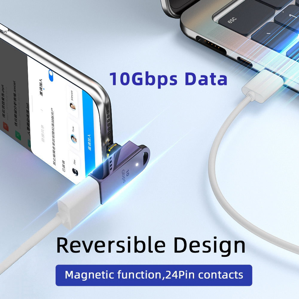 Chenyang Magnetic Connector 10Gbps Type C Male to USB3.0 Female 90 Degree Up Down Angled OTG Data Adapter for Laptop Phone UC-028-AFU