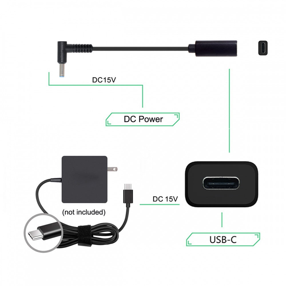 Chenyang Type C USB-C Female Input to DC 4.5*3.0mm Power PD Charge Cable fit for HP Laptop 18-20V UC-109-4530HP