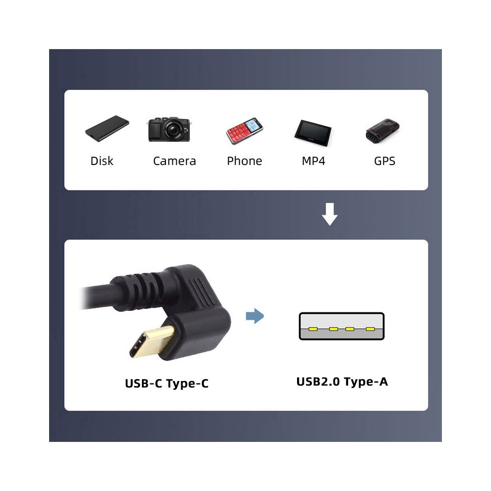 Chenyang USB2.0 Type-A to Type C USB-C Male to Male Power Data Cable 480Mbps USB-C Opposite U Shape Back Angled UC-023-OS