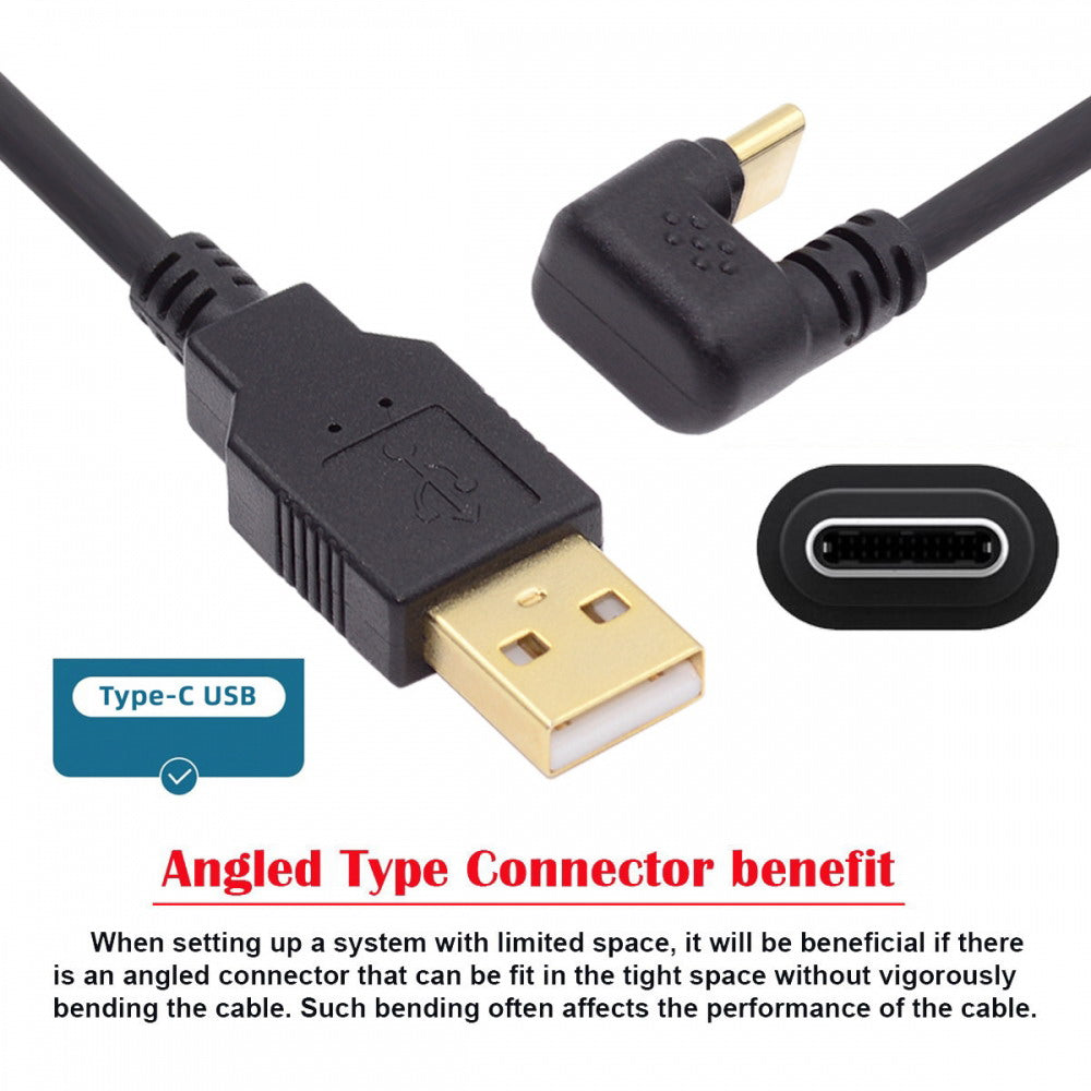 Chenyang USB2.0 Type-A to Type C USB-C Male to Male Power Data Cable 480Mbps USB-C Opposite U Shape Back Angled UC-023-OS