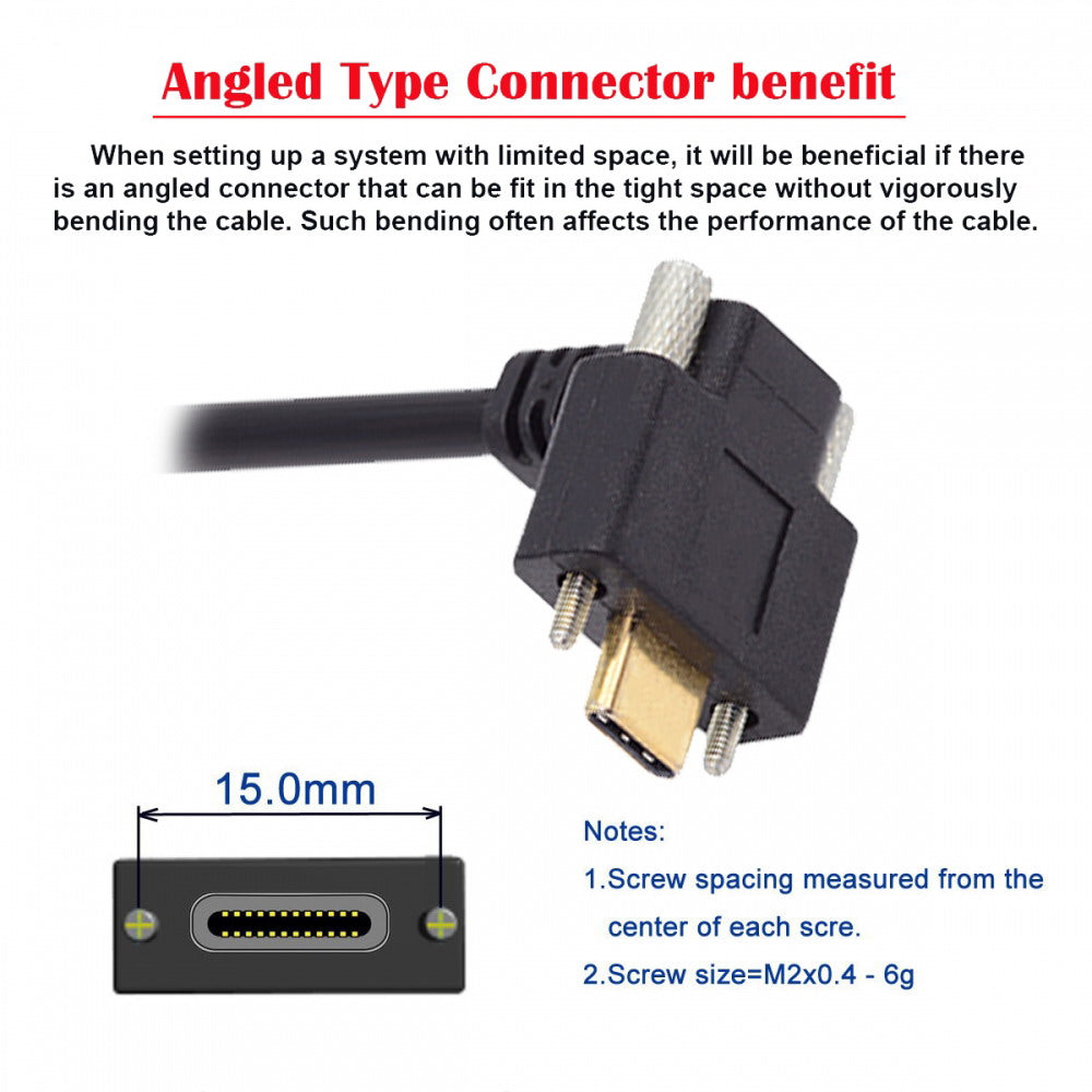 Chenyang USB-C USB 3.1 Type C Up Angled Male to Female Extension Data Screw Locking Cable for for Realsense Camera VR Quest Link UC-041-UP