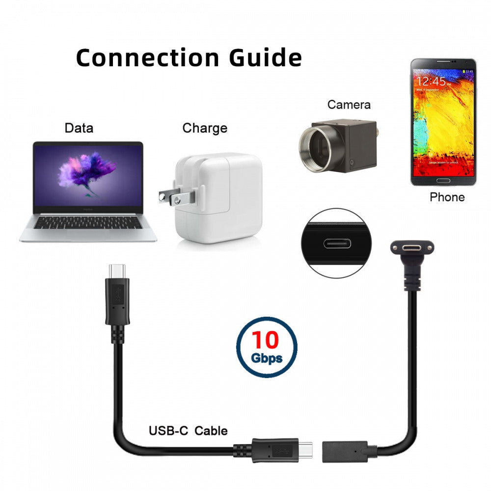 Chenyang USB-C USB 3.1 Type C Up Angled Male to Female Extension Data Screw Locking Cable for for Realsense Camera VR Quest Link UC-041-UP