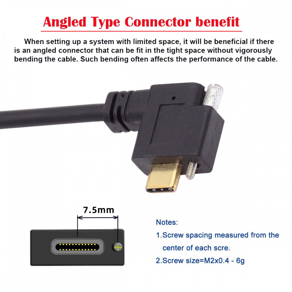 Chenyang USB-C USB 3.1 Type C Right Angled Male to Female Extension Data Screw Locking Cable for for Realsense Camera VR Quest Link UC-041-RI