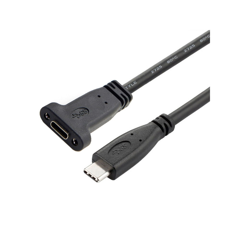 Chenyang USB-C USB 3.1 Type C Male to Female Extension Data Cable with Panel Mount Screw Hole UC-041-BK