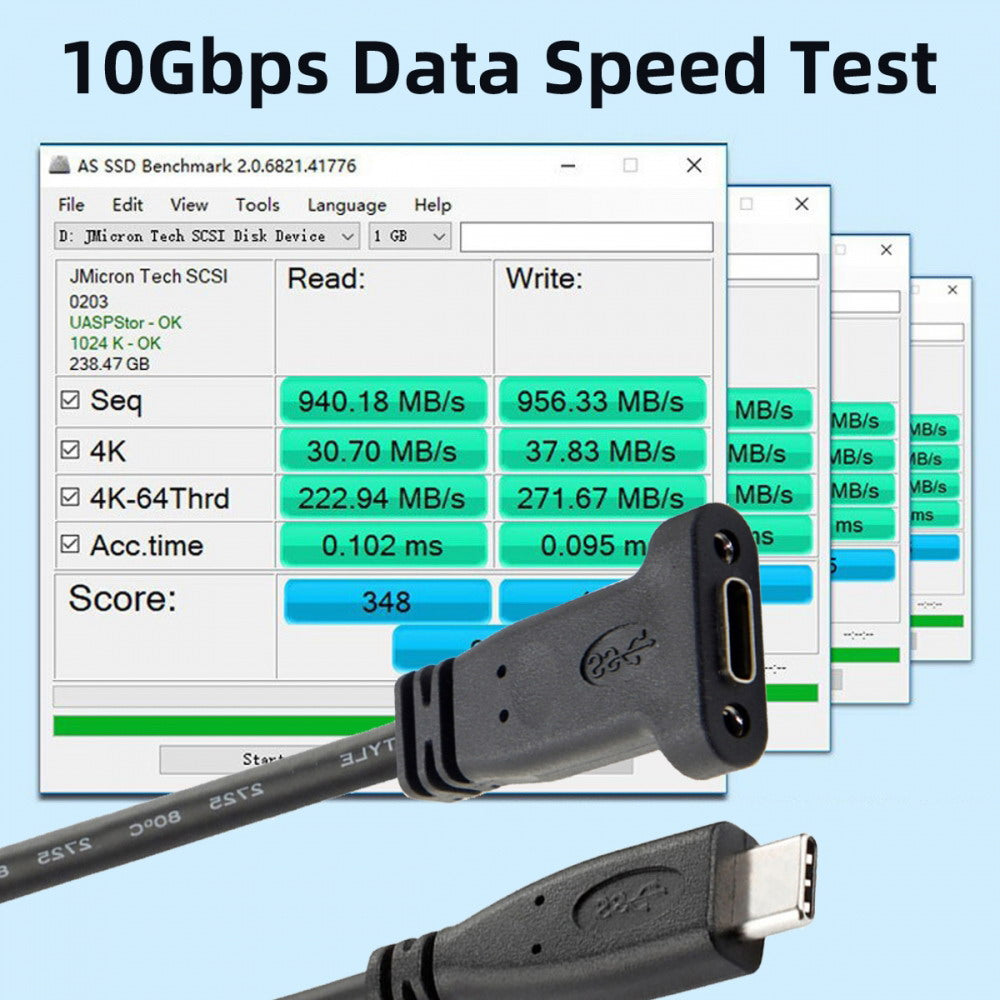 Chenyang USB-C USB 3.1 Type C Male to Female Extension Data Cable with Panel Mount Screw Hole UC-041-BK