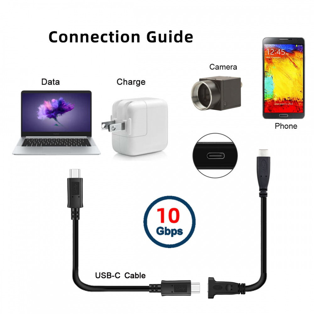 Chenyang USB-C USB 3.1 Type C Male to Female Extension Data Cable with Panel Mount Screw Hole UC-041-BK