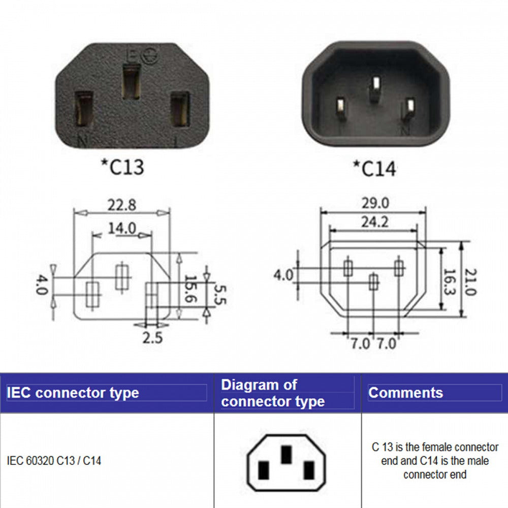 Chenyang IEC Male C14 to Down Right Angled 90 Degree IEC Female C13 Power Extension Adapter AC Converter PW-031-DN