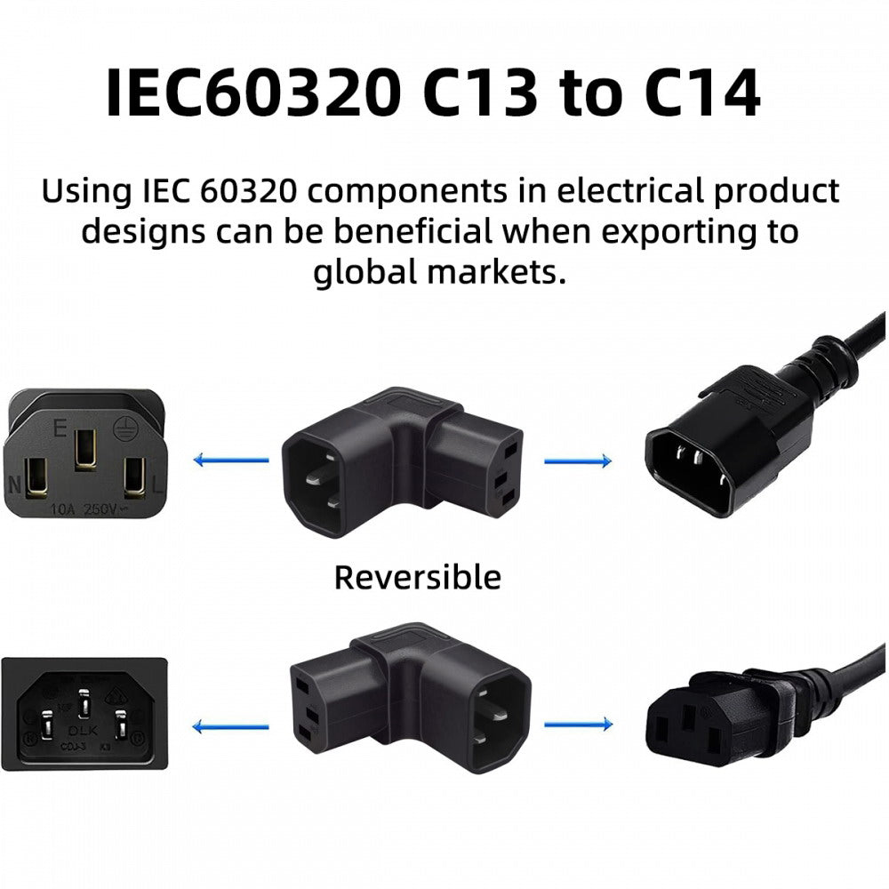 Chenyang IEC Male C14 to Down Right Angled 90 Degree IEC Female C13 Power Extension Adapter AC Converter PW-031-DN