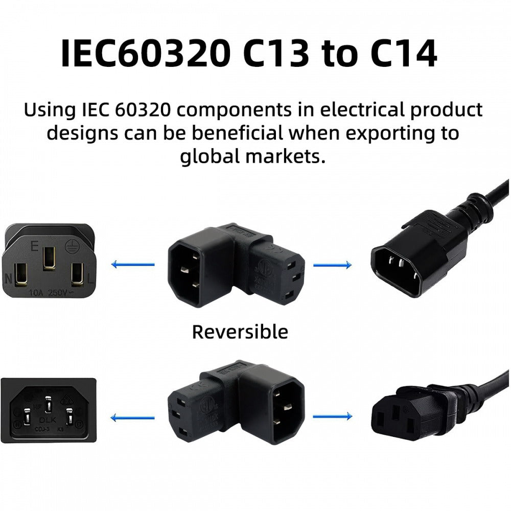 Chenyang IEC Male C14 to Up Direction Right Angled 90 Degree IEC Female C13 Power Extension Adapter AC Convertor PW-031-UP