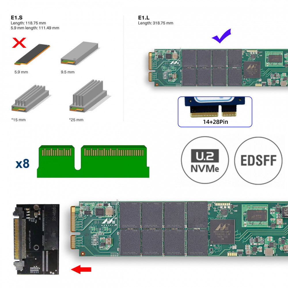 Chenyang U.2 SFF-8639 Host Adapter to NVMe Ruler 1U GEN-Z EDSFF 2C 8X Short SSD PM983 E1.L Carrier Adapter SF-072-2C