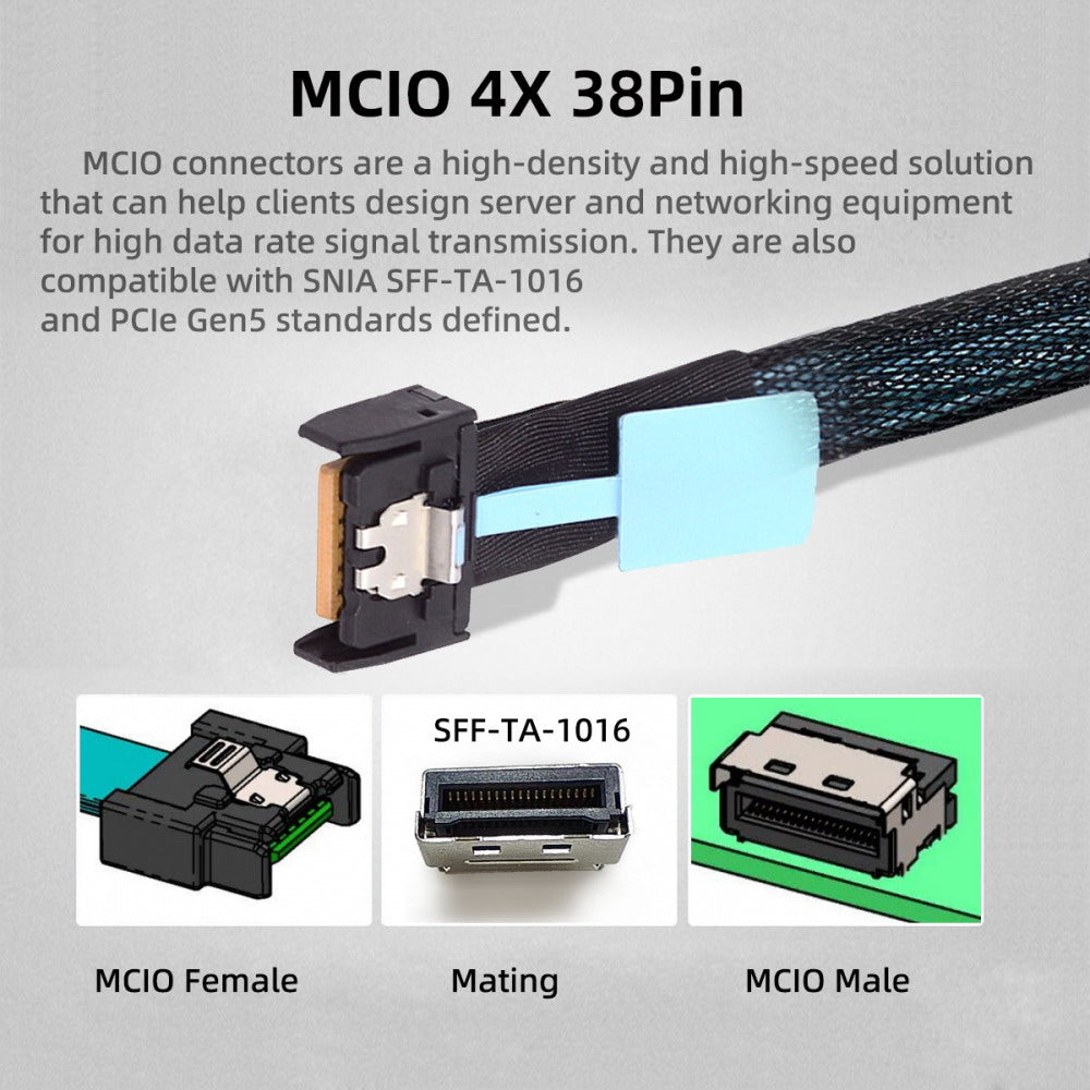 Chenyang PCI-E 5.0 Mini Cool Edge IO MCIO PCI-E 4i 38Pin Male to SFF-8611 Oculink 4X Extender Cable 50cm SF-077