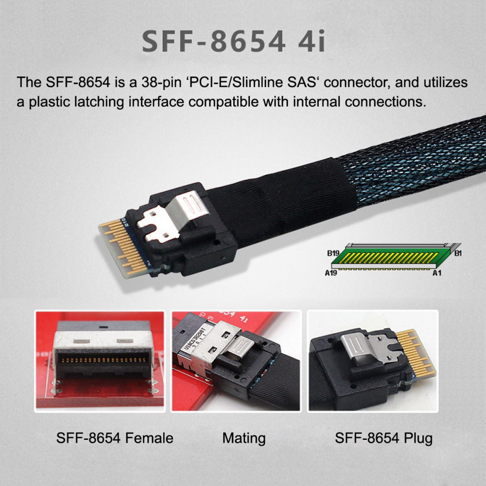 Chenyang PCI-E 5.0 Mini Cool Edge IO MCIO PCI-E 4i 38Pin Male to SFF-8654 Slimline 4X Extender Cable 50cm SF-078