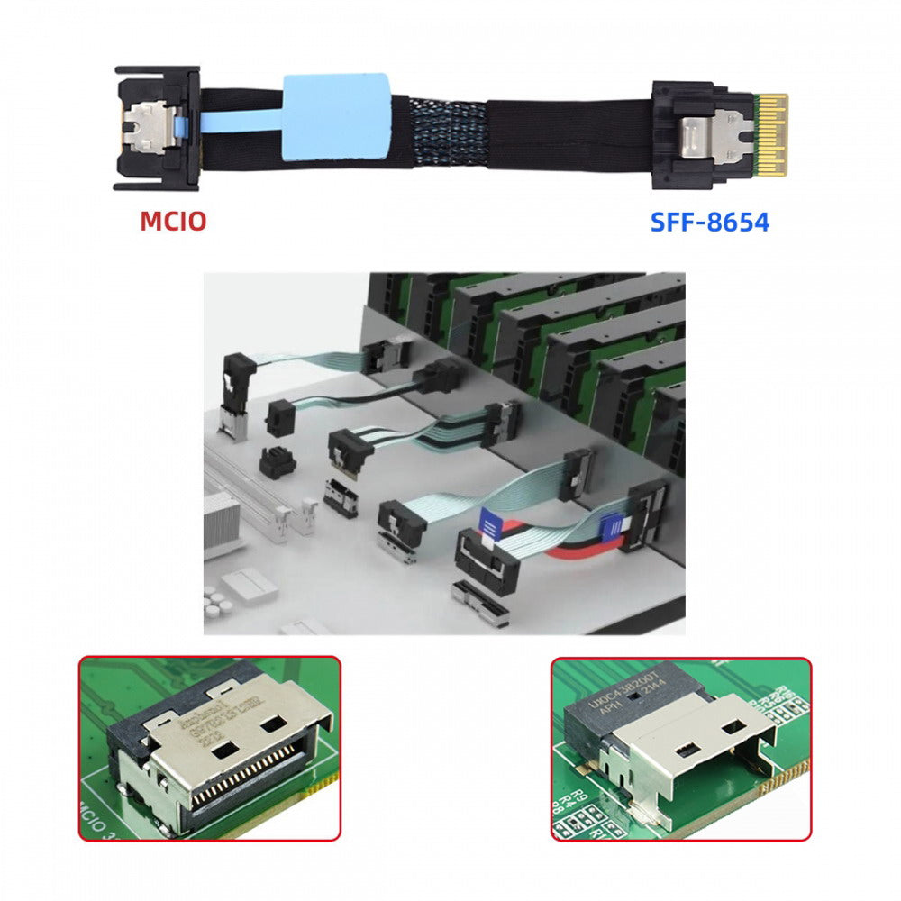 Chenyang PCI-E 5.0 Mini Cool Edge IO MCIO PCI-E 4i 38Pin Male to SFF-8654 Slimline 4X Extender Cable 50cm SF-078