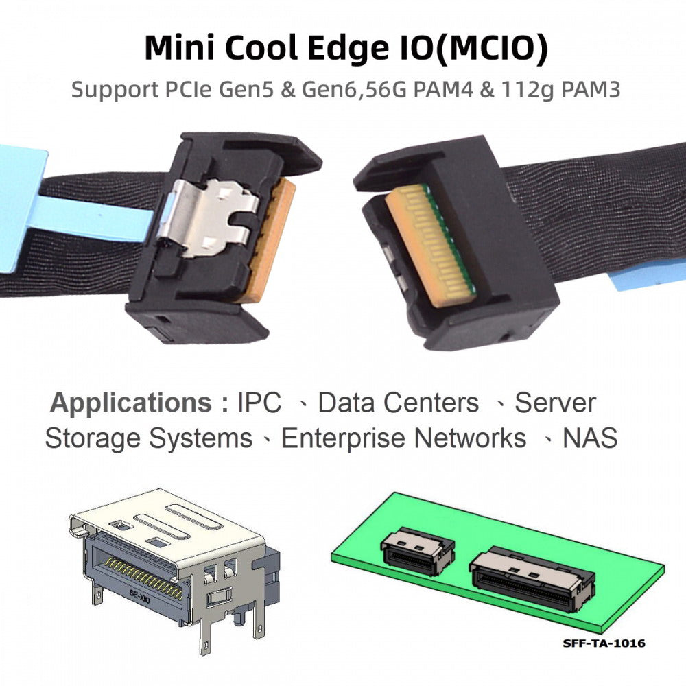 Chenyang PCI-E 5.0 Mini Cool Edge IO MCIO PCI-E 4i 38Pin Male to MCIO 4i SFF-TA-1016 Extender Cable 50cm SF-079