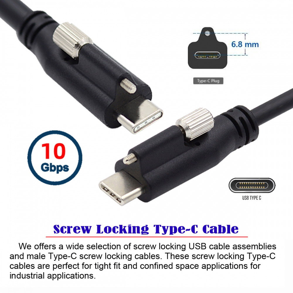 Chenyang USB 3.1 Type-C Locking to Locking USB-C Data Power Cable for Camera With Single Panel Mount Screw Connector UC-047-1.2M