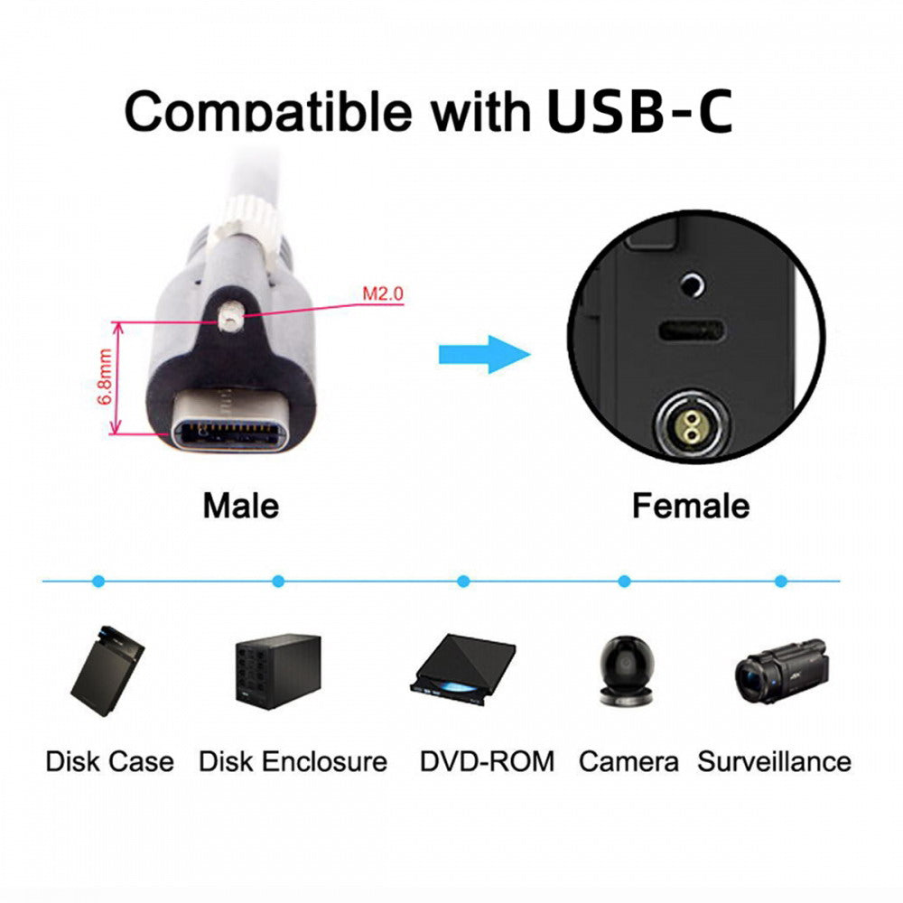 Chenyang USB 3.1 Type-C Locking to Locking USB-C Data Power Cable for Camera With Single Panel Mount Screw Connector UC-047-1.2M