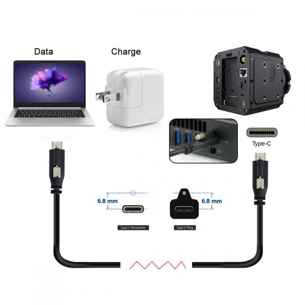 Chenyang USB 3.1 Type-C Locking to Locking USB-C Data Power Cable for Camera With Single Panel Mount Screw Connector UC-047-1.2M