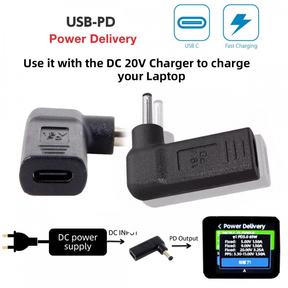 Chenyang USB 3.1 Type C USB-C to DC 20V 5.5 2.5mm Adapter PD Emulator Trigger 90 Degree Angled UC-112-5525MM