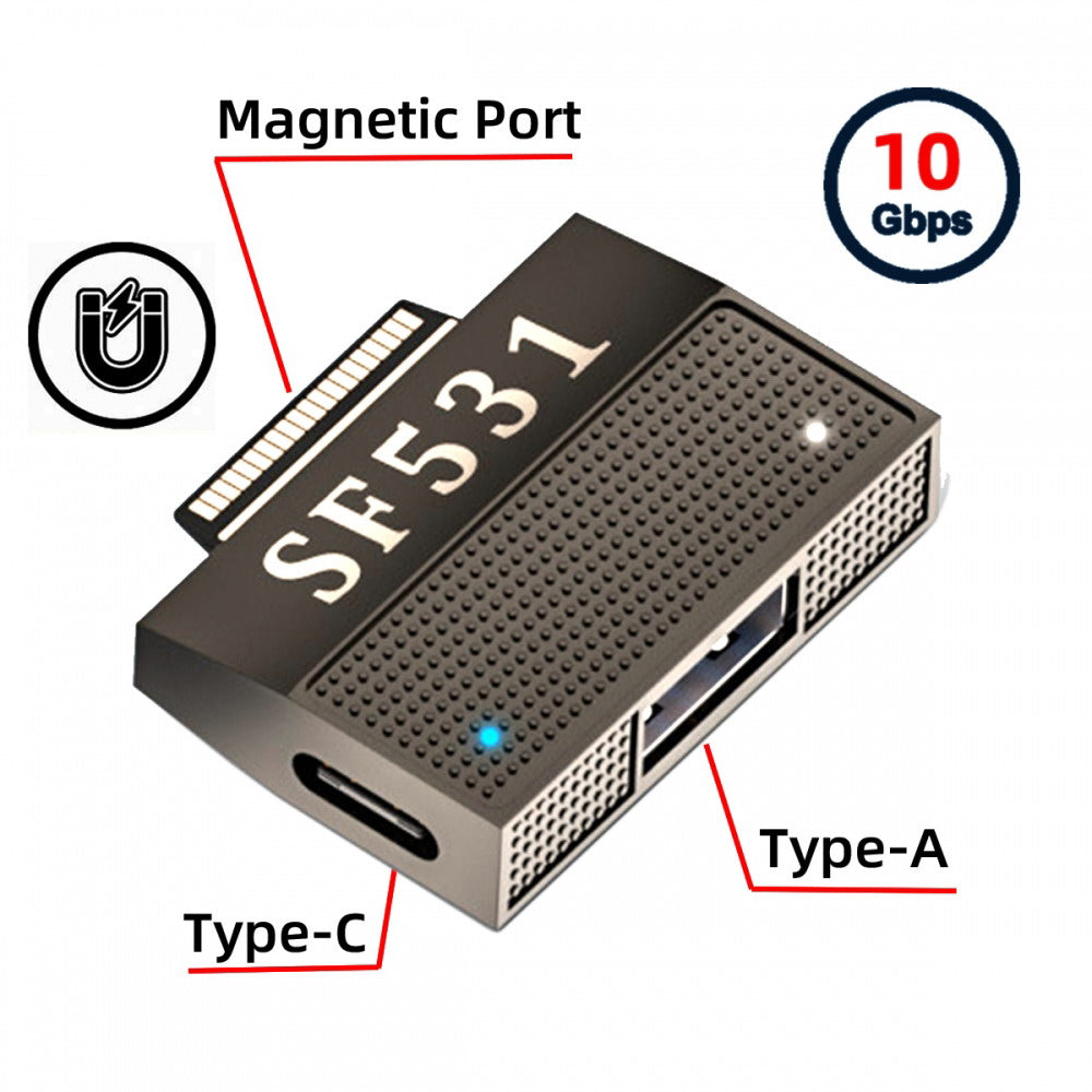 Chenyang Magnetic to USB3.1 Type-A & 15V Type-C USB-C Data Charge Adapter SF531 for Surface Pro9 Pro8 Pro7 Pro6 Pro X Go Book UC-156-SF531