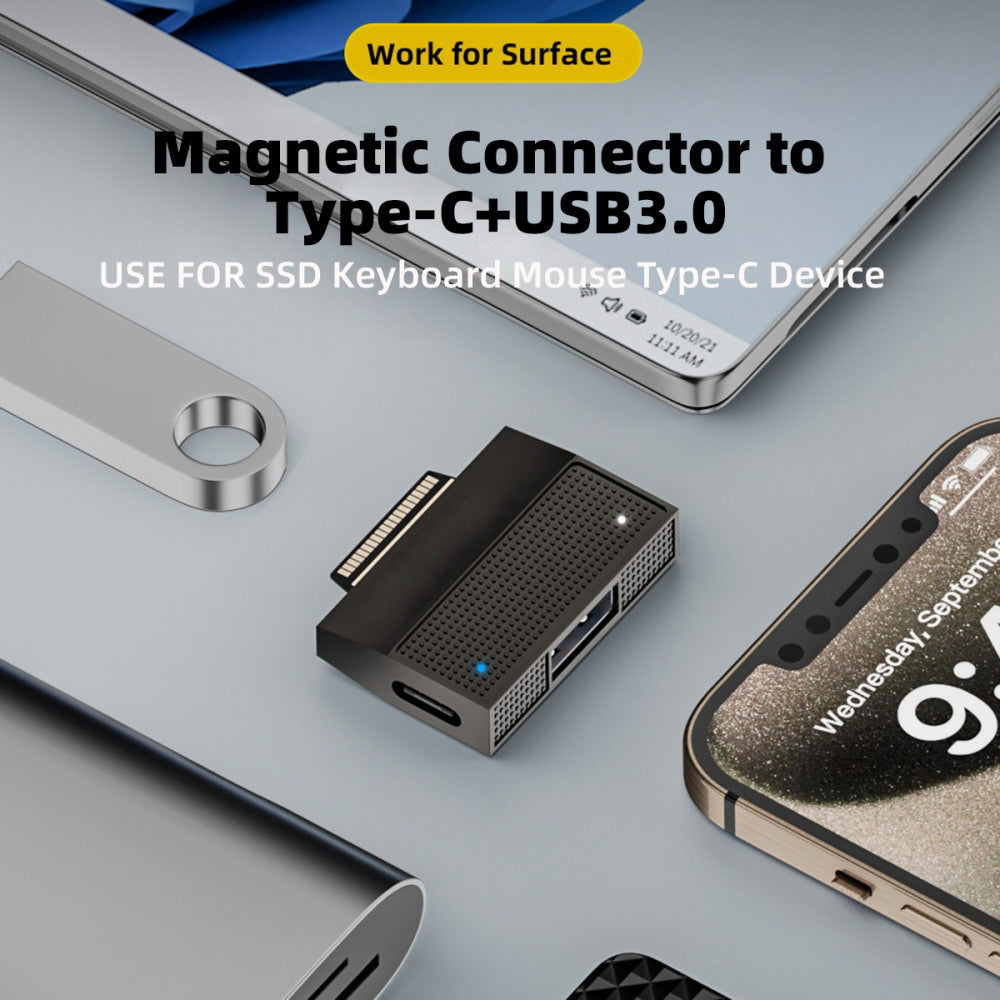 Chenyang Magnetic to USB3.1 Type-A & 15V Type-C USB-C Data Charge Adapter SF532 for Surface Pro9 Pro8 Pro7 Pro6 Pro X Go Book UC-156-SF532