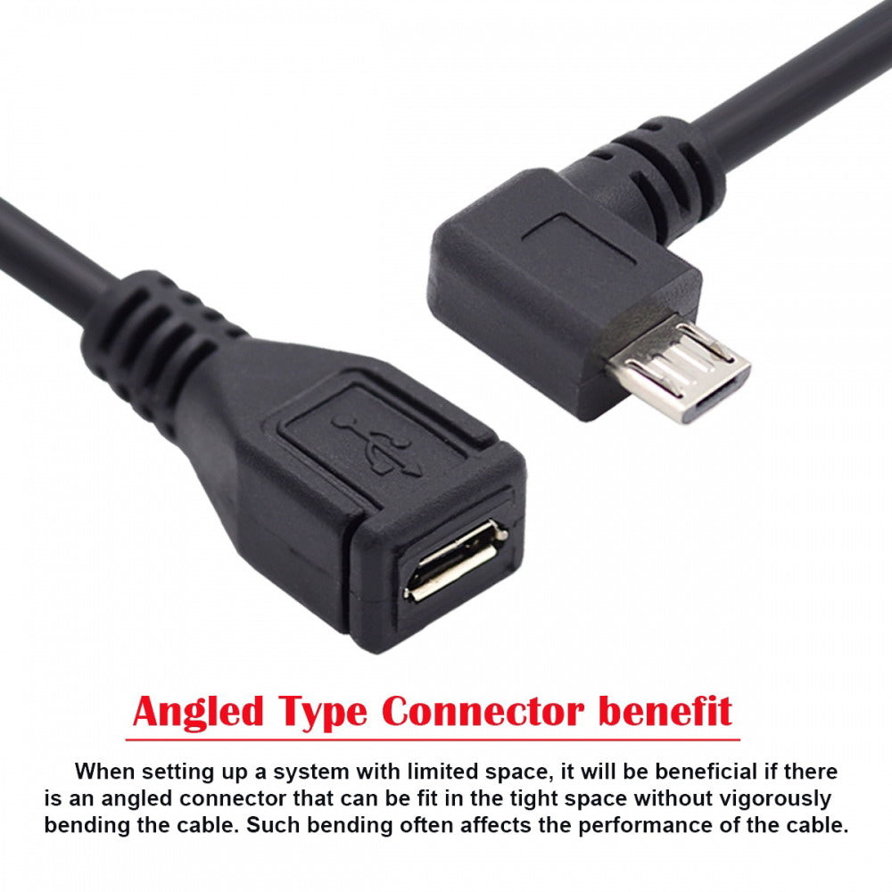 Chenyang 90 Degree Left Angled Micro USB 2.0 Male to Female Cable for Phone Extension 0.5m U2-096-LE