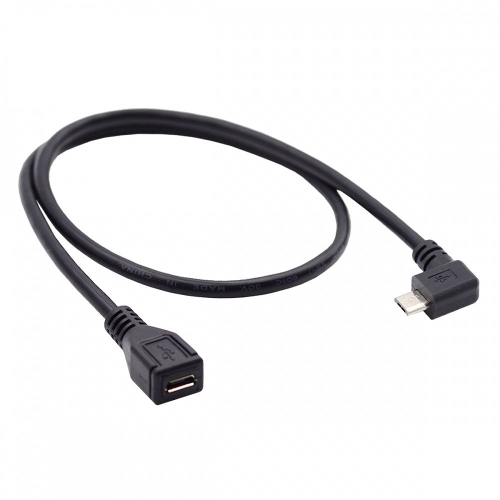 Chenyang 90 Degree Left Angled Micro USB 2.0 Male to Female Cable for Phone Extension 0.5m U2-096-LE