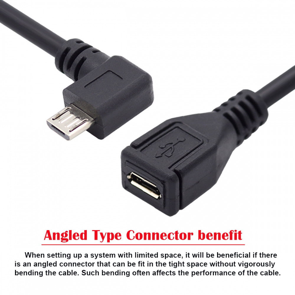 Chenyang Micro USB 2.0 90 Degree Right Angled Male to Female Tablet Phone Extension Cable 50cm U2-096-RI